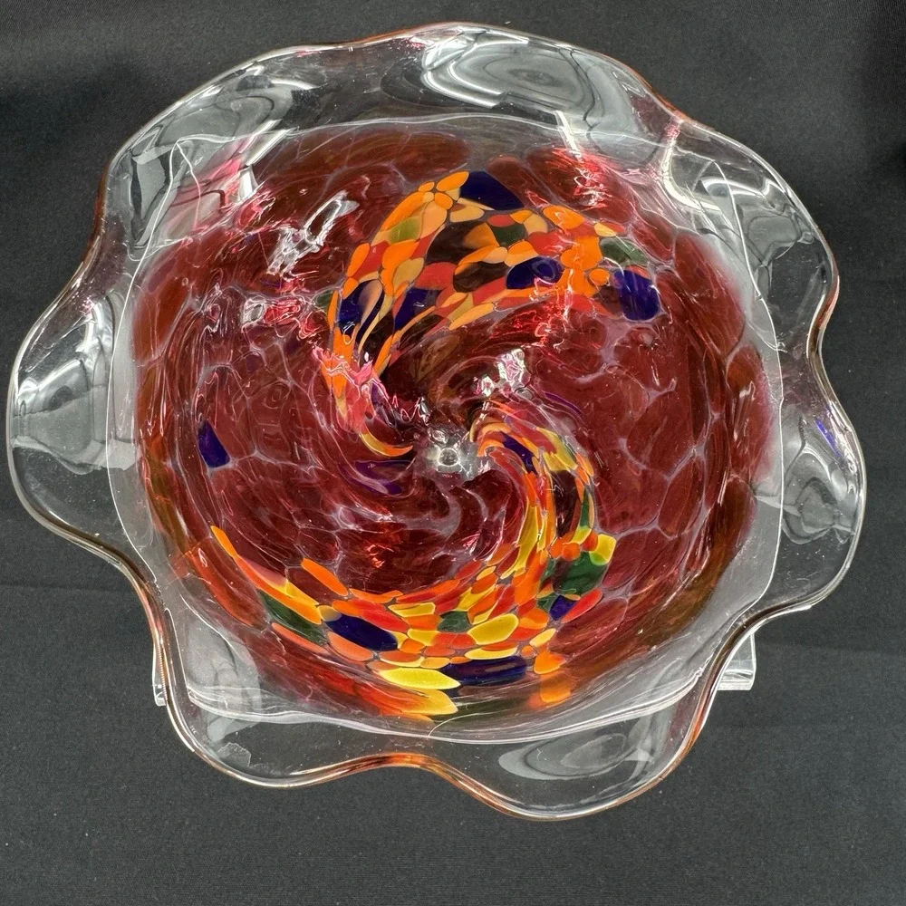 Mouth Blown Confetti‎ Glass Handmade Whimsical Candy Bowl 4